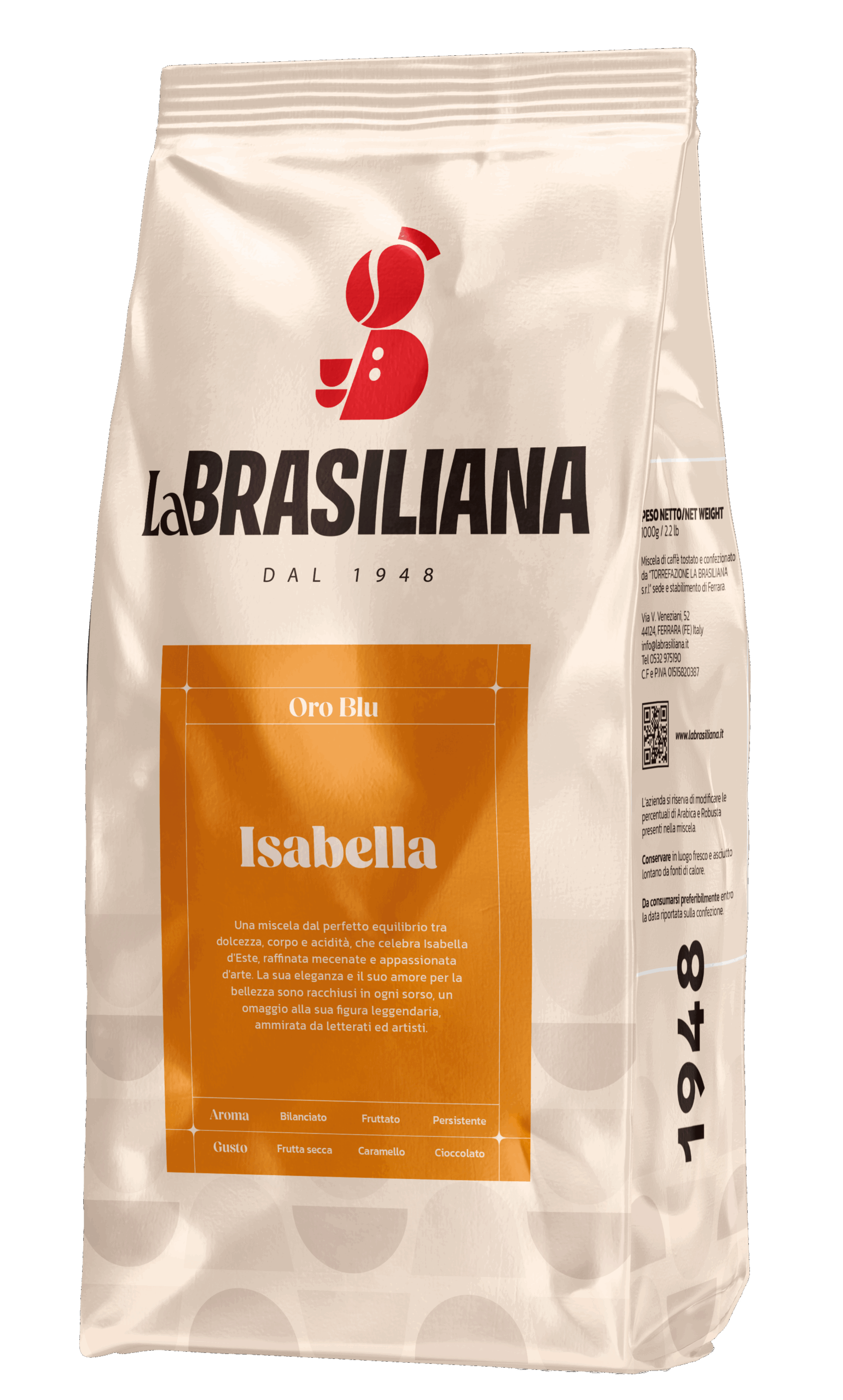 Pacco di caffè in grani Isabella - Oro Blu 1 kg - taglio