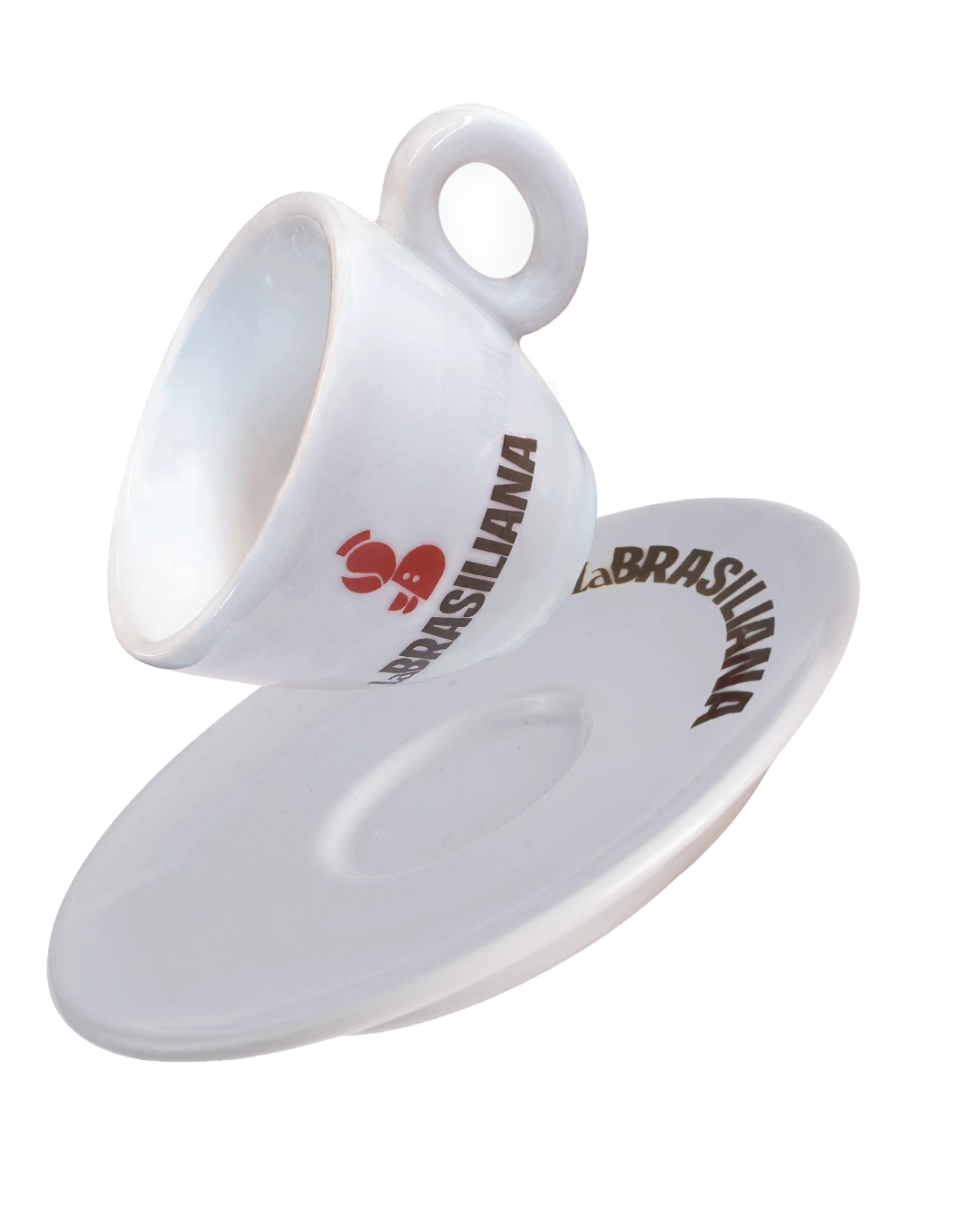 Tazzina da espresso con piattino La Brasiliana, porcellana bianca con logo